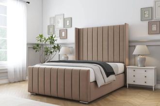 Comfort Beds Serena Plush Bed Frame With Mattress -50 Upholstered Wingback in Taupe | Size: Single