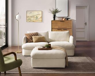 Castlery Ollie Storage Sofa with Ottoman, (Greta) Ivory, Removable Covers, Gaslift Storage for Living Room