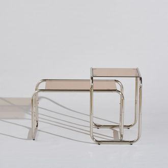 Maisons du monde Set de 2 mesas auxiliares de hierro y vidrio naranja