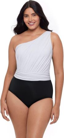 Trimshaper Heather One Shoulder One-Piece Control Swimsuit in Black And White at Nordstrom, Size 12