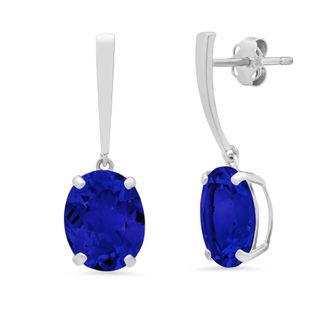 MAX + STONE 14k White Gold Solitaire Oval-Cut Gemstone Drop Earrings (10x8mm)
