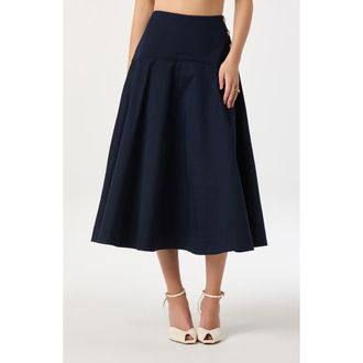 ASTR the Label Drop Waist Stretch Cotton Midi Skirt in Navy at Nordstrom, Size X-Small
