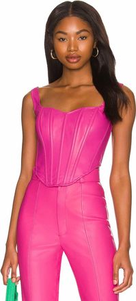 Bardot Bustier Faux Leather Corset Top In Fuchsia