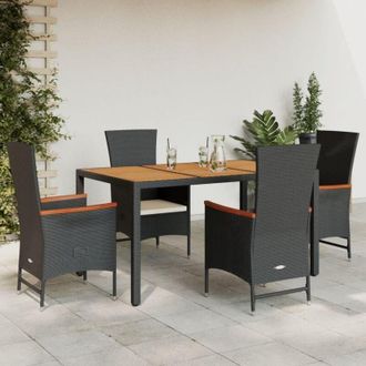vidaXL Set De Muebles Jard&iacute;n 5 Pzas Con Cojines Rat&aacute;n Sint&eacute;tico Negro Vidaxl