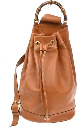 Gucci Vintage Bamboo Sling Backpack Leather Brown Leather Backpack Bag (Pre-Owned)