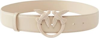 Pinko Love Birds Diamond Cut Riem - Dames - Riemen - Beige - M - Leer - Accessoires