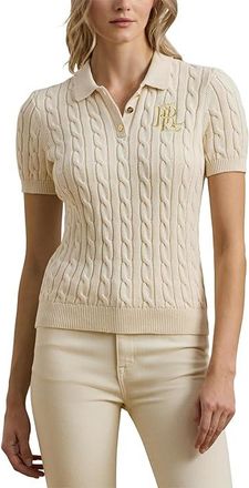 Lauren Ralph Lauren Cable-Knit Cotton Polo Sweater Womens Sweater Mascarpone Cream : LG