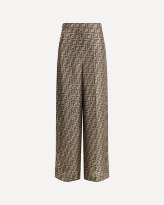 Fendi Pantaloni in seta con motivo monogram Woman 38