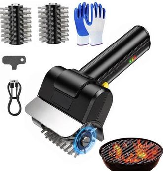 No Brand Cepillo El&eacute;ctrico Para Barbacoa, 1100 Rpm, Turbo, Rodillos De Acero Inoxidable, Bater&iacute;a De 2000 Mah, Limpiador De Parrilla Inal&aacute;mbrico, 2 Cabezales De