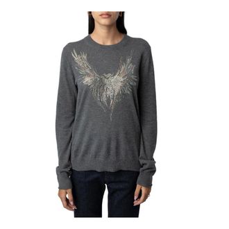 Zadig&Voltaire Trui met adelaar en kristallen - Dames - Truien - Grijs - Maat: M