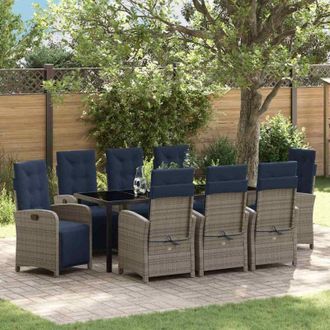 vidaXL Conjunto De Comedor De Jard&iacute;n 9 Pcs Gris Rat&aacute;n Sint&eacute;tico Vidaxl