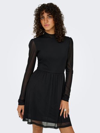 Only Minikleid ONLY ONLERICA LIFE L/S HIGH NECK DRESS JRS, Damen, Gr. L, N-Gr, schwarz, Obermaterial: 95% Polyester, 5% Elasthan, unifarben, regular fit ku