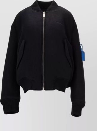 Off-white ribbed bomber jacket featuring side pockets