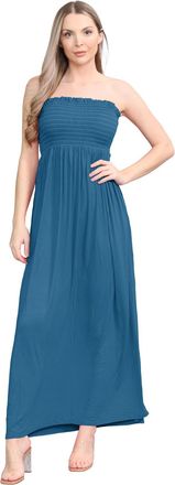 Janisramone Womens Plain Maxi Dress, Bandeau Boobtube Dress, Sheering Gathered Strapless Dresses, Long Summer Dresses for Women UK, Women Casual Wear Teal