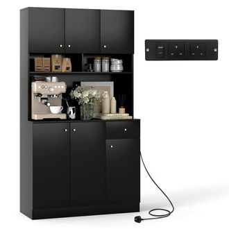 Costway Costway 180cm Tall Kitchen Cupboard Buffet Pantry Storage Cabinet w/USB Ports in Black