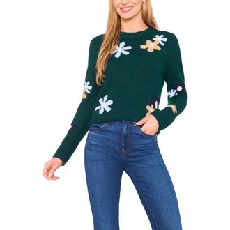 CeCe by Cynthia Steffe Floral Crewneck Sweater in Dark Forrest at Nordstrom Rack, Size X-Large