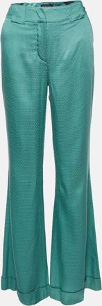 Roberto Cavalli Green Textured Satin Flared Trousers