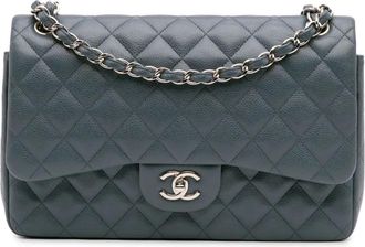 Chanel Borsa a spalla Jumbo Classic Double Flap in pelle Caviar 2014 - Blu