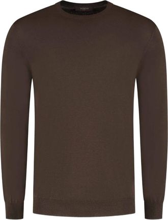 Zanone Brown Fine-Knit Crew Neck Wool Pullover