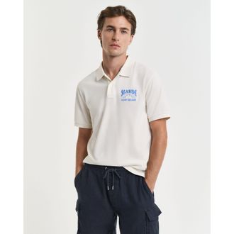 GANT Mens Gant Graphic Short Sleeved Polo Shirt in Cream