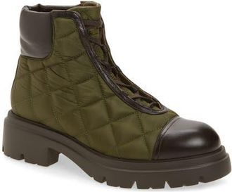 Stuart Weitzman Hudson Quilted Lug Sole Bootie in Olive/Ebony at Nordstrom, Size 8.5