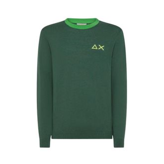 Sun 68 Round-neck Knitwear, male, Green, Size: 3XL Big Elbow Detail Sweater