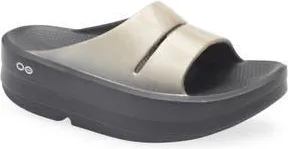 Oofos OOmega OOahh Slide Sandal in Black/Latte at Nordstrom Rack, Size 10