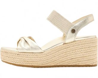 Vionic Womens Darla Espadrille Wedge Sandal In Gold Leather