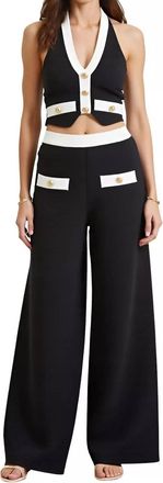 Blithe Faye Contrast Button Halter Set In Black
