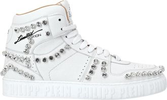 Philipp Plein Leather Hi-Top Sneakers Crystal - Heren - Sneakers - Wit - 36 EU - Leer - Schoenen