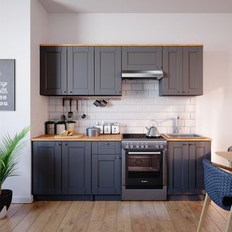 Vicco Mueble De Cocina Bergamo, Gris, 240 Cm, Et Goldkraft Con Tira De Led