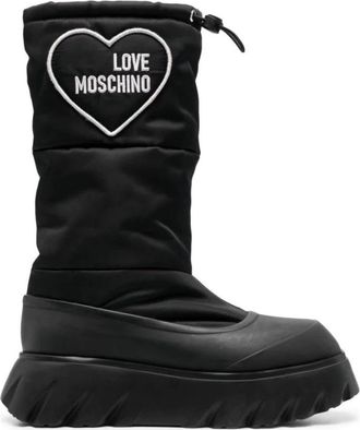 Love Moschino Zwarte Enkellaarsjes - Dames - Enkellaarsjes - Zwart - 39 EU - Katoen - Schoenen
