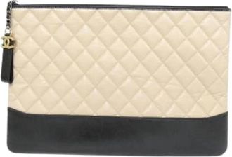 Chanel Pre-owned Vintage Handbag Pouch - Dames - Vintage Clutch - Beige - ONE Size - Leer - Vintage