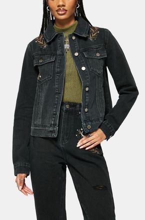 Disturbia Abellona Embroidered Denim Jacket in Black at Nordstrom, Size 4