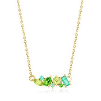 RS Pure by Ross-Simons Tonal Green Multi-Gemstone Necklace in 14kt Yellow Gold