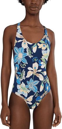 Nike Hot House Floral Scoop Neck One Piece Womens Swimsuits One Piece Midnight Navy : XS, Polyester/Spandex