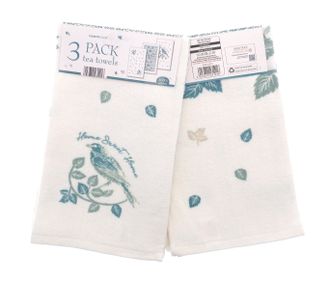 TJ Hughes 3pk Flora And Fauna Tea Towels - TJ Hughes White