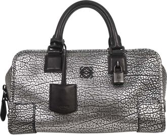 Loewe Amazona Bag Leather Silver Leather Handbag (Pre-Owned)