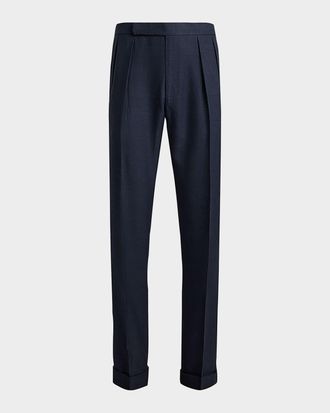 Ralph Lauren Purple Label Men & apos;s Cashmere and Silk Glen Plaid Pleated Trousers