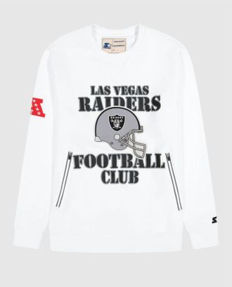 Starter Mens Las Vegas Raiders Crew Neck Sweatshirt With Zip Pockets In White