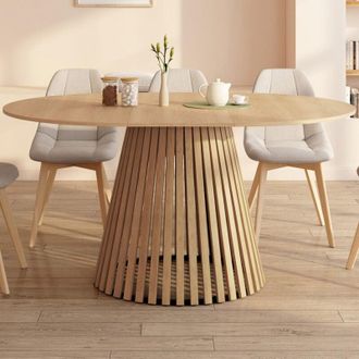 IDMarket CARMEN tavolo da pranzo rotondo allungabile 4-8 persone con gambe a doghe in legno e piano in legno da 110 a 150 cm