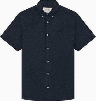 Lyle & Scott Mens Lyle & Scott Short Sleeve Linen Shirt - Black/Grey - Size: Regular/40