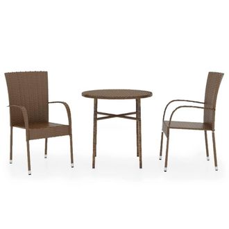 Berkfield Home 3 Piece Garden Dining Set Poly Rattan Brown