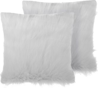 Beliani Conjunto De Cojines Decorativos En Piel Sint&eacute;tica Shaggy Beige 45 X 45 Cm Accesorio De Casa Moderno Daisy