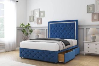Sloomy Sofia Chrome Plush Divan Set 2 Drawers-26 Headboard-Footboard in Navy | Size: Double