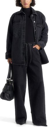 Mani&egrave;re De Voir Joy Denim Oversized Shirt in Washed Black at Nordstrom, Size 12