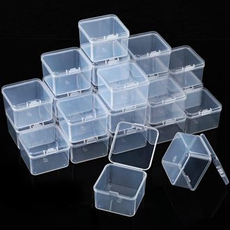 OEM 48 Peque&ntilde;os Recipientes De Pl&aacute;stico Transparente Con Tapa Abatible Para Manualidades, Joyer&iacute;a Y Objetos Peque&ntilde;os (5 X 5 X 3,5 Cm)