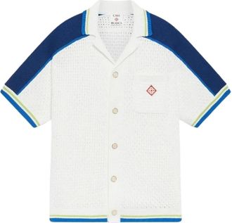 Casablanca Crochet shirt met korte mouwen - Heren - Korte mouwen Overhemden - Wit - S - Katoen - Overhemden