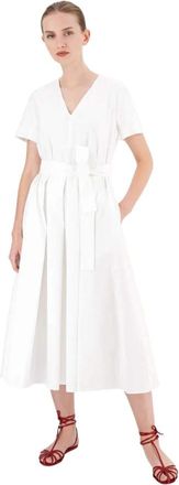 Max Mara Midi Jurk met Ceintuur in de Taille - Dames - Casual kleedjes - Wit - M - Katoen - Kleedjes