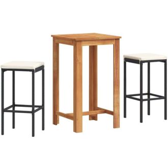 vidaXL Mesa Y Taburetes De Jard&iacute;n 3 Pzas Madera Acacia Rat&aacute;n Pe Negro Vidaxl